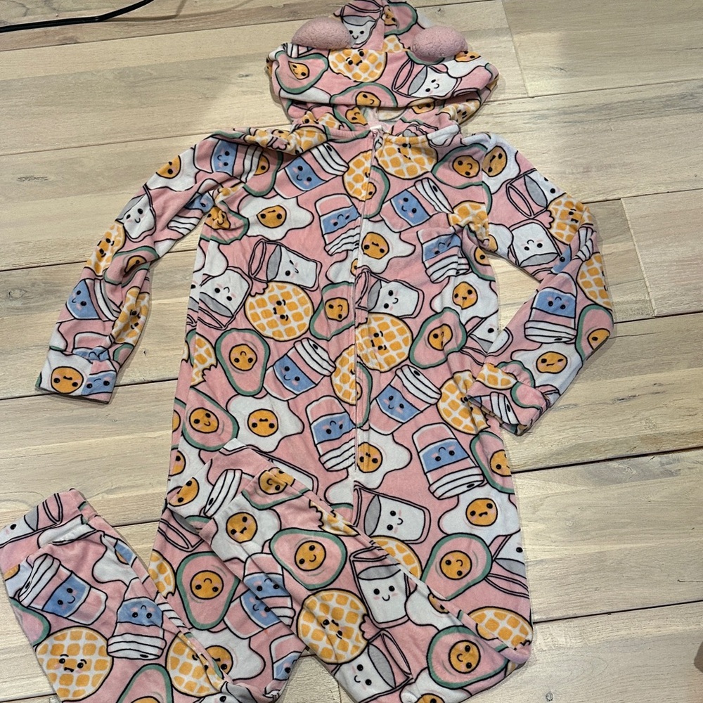 Kids Pajama Set Onesie full Zipper and Open Feet with Fun Print Avocado Eggs